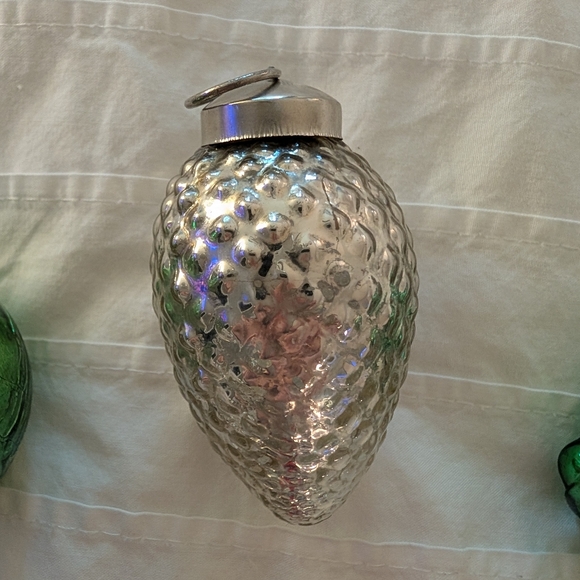 Antique Festive Glass Christmas Ornament Set - Green, Red, and Silver - Picture 6 of 7